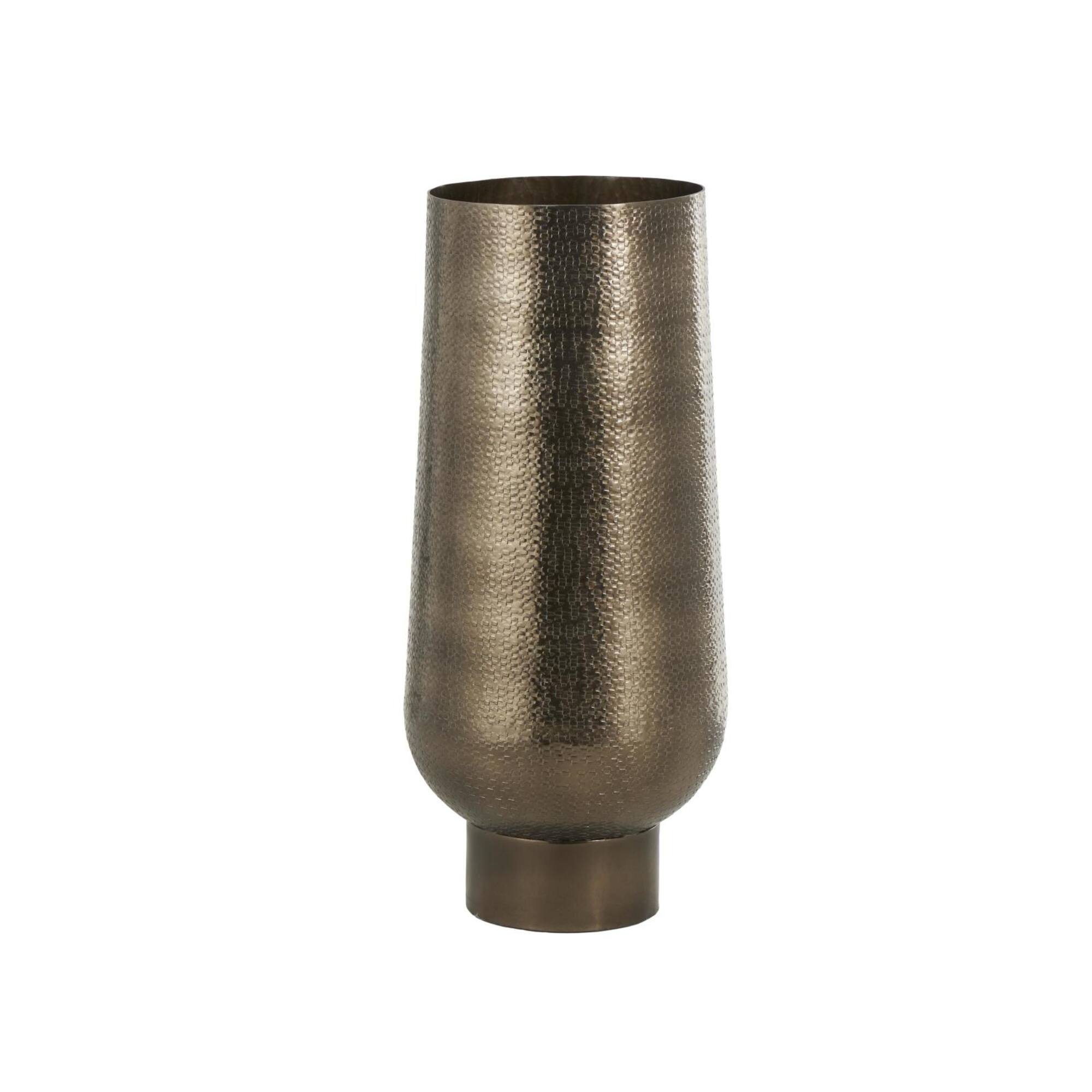 23.5" Brass Aluminum Metal Geometric Textured Wide Floor Vase with Elevated Base
